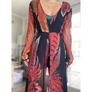 LUXXEL maxi romper dress shorts Red on black floral M